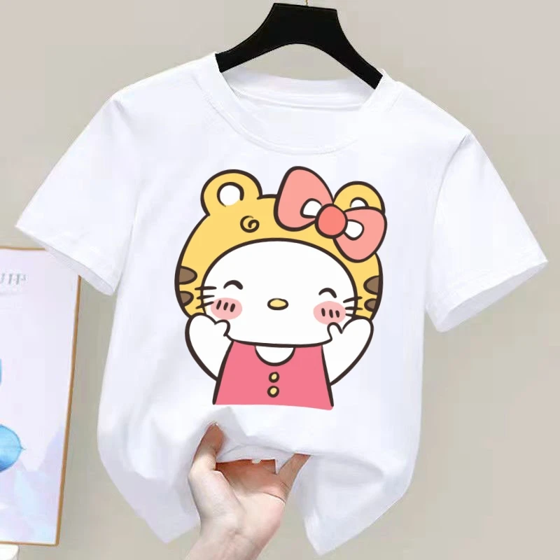 

Summer Kuromi My Melody Hello Kitty Children T-Shirt Sanrio Anime Cartoons Casual Clothes Girl Boy Short Sleeve Tops Kawaii Gift