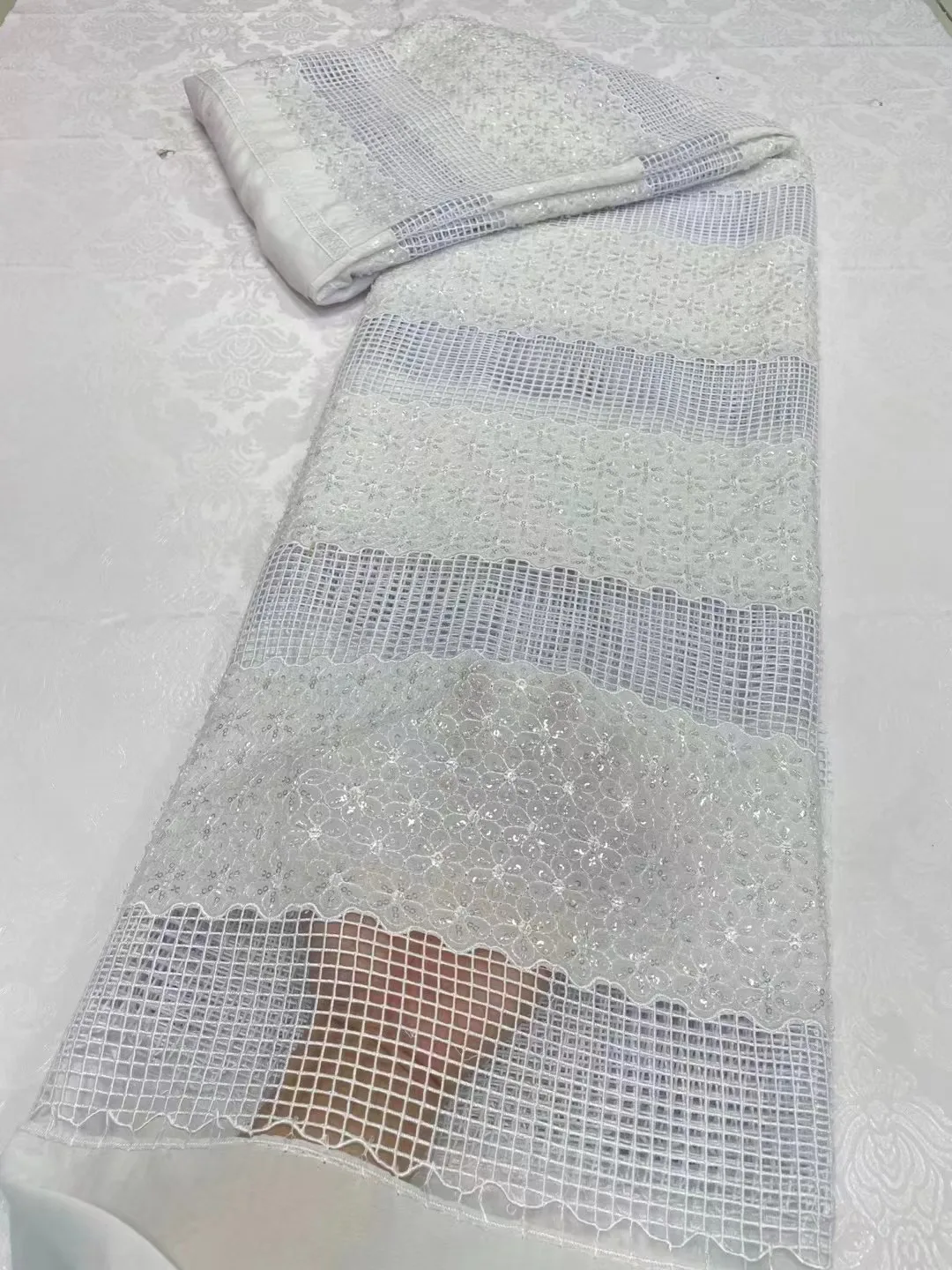 Синяя африканская Водорастворимая кружевная Ткань 5 ярдов 2024 Африканский гипюр