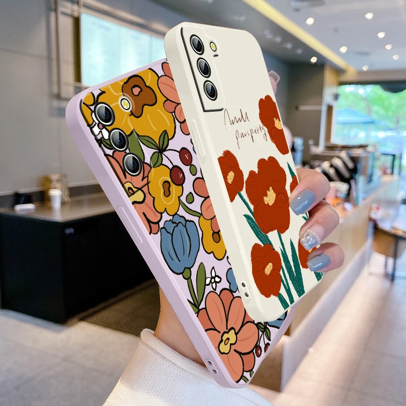 

Funny cute summer flowers Phone Case For Samsung Galaxy S22 S21 S20 Pro FE S10 Note 20 10 Plus Ultra Liquid Rope Cover