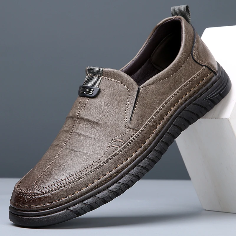 

Мужские кожаные ботинки без шнуровки, повседневные лоферы с низким вырезом, весна 2023