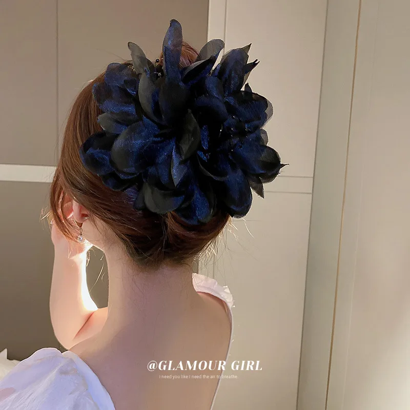 

Korean Style Gauze Flower Hairpin With Curly Hair On The Back Of Head, Shark Clip, Grab Creative, Versatile, Personali
