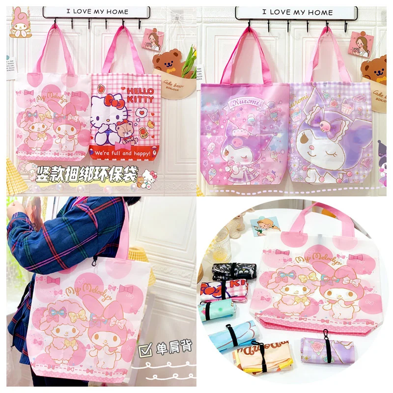 

Мультяшная Складная вместительная сумка для покупок Sanrioed Anime My Melody Kuromi Kittys Cat, милая Портативная сумка для хранения, сумки на плечо