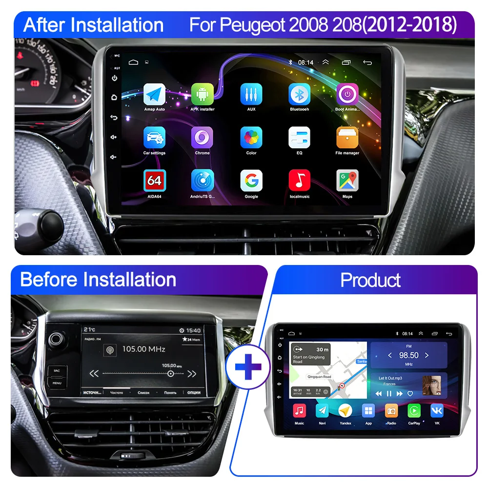 Автомагнитола LEHX Pro Android 11 2DIN Stereo для Peugeot 2008 208 Series 2012-2018 Car Multimedia Navigation GPS Carplay Radio DVD on.