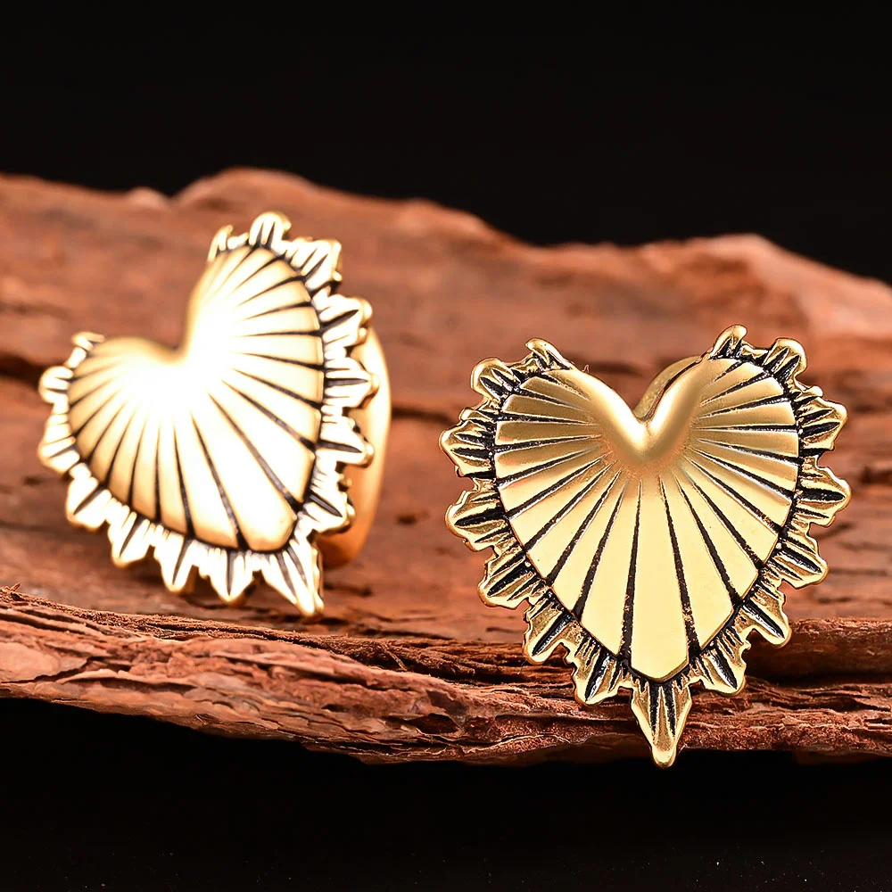 Doearko 2PCS Cool Heart Ear Plugs Gauges Expander Stainless Steel Tunnels Stretcher 8mm-16mm Body Piercing Fashion Jewelry Gift