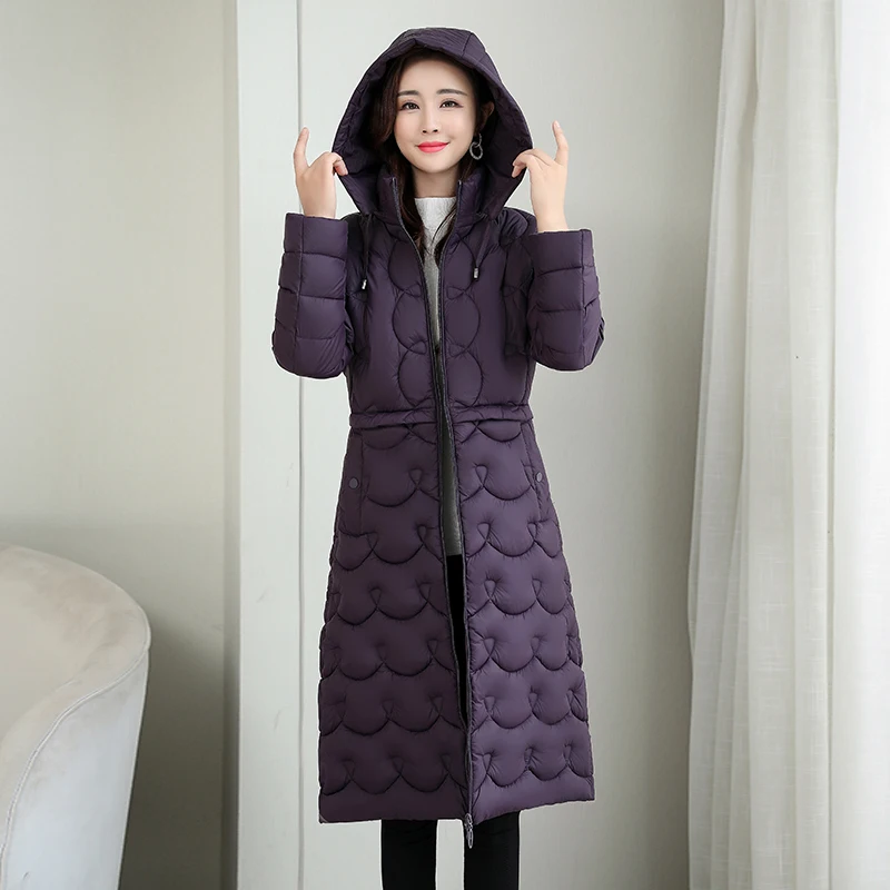 

Medium Long Winter Jackets Women Casual Detachable Hooded Coat Ladies Elegant Solid Color Parka