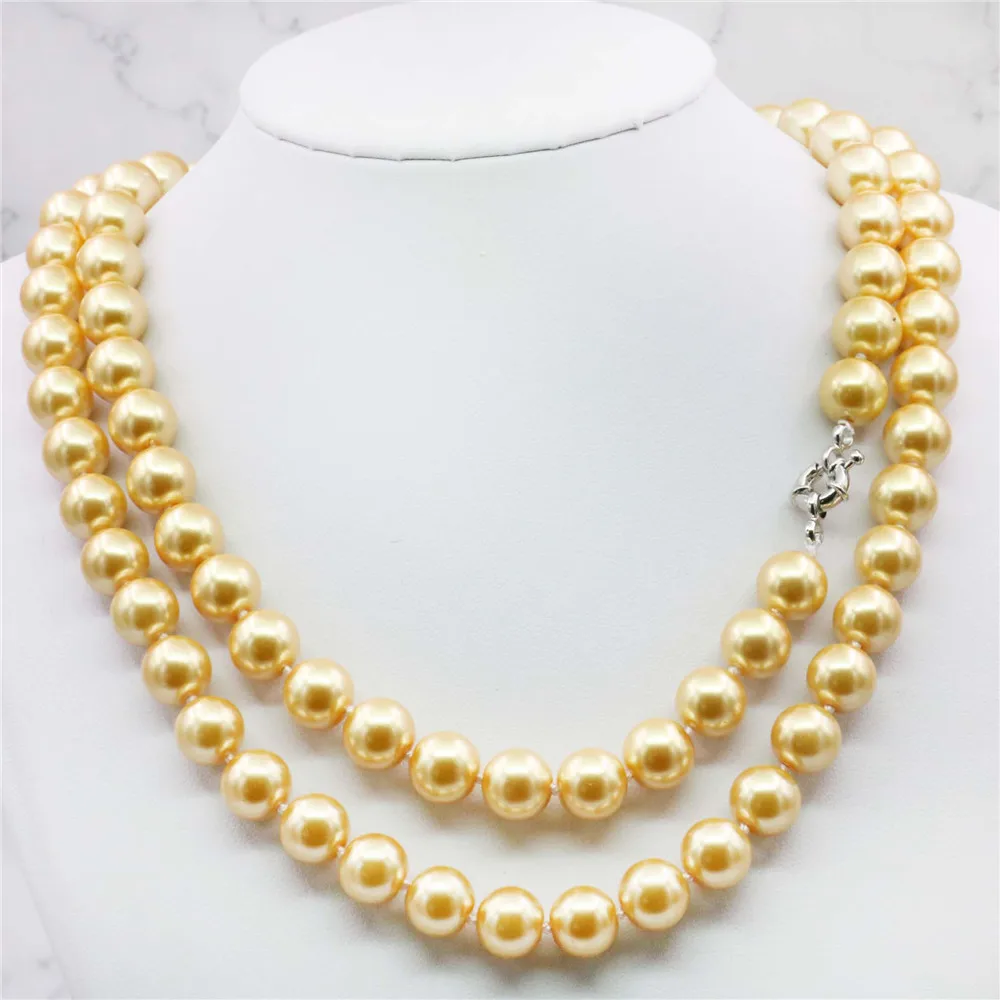 

Natural Stone 10mm gold-color AAA south sea shell pearl necklace 36INCH beads Hand Made jewelry making YE2071 Wholesale Price