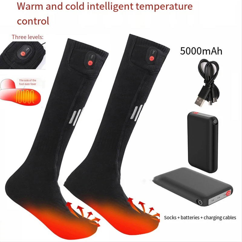 New three-speed heat socks long tube electric heating socks for men and women outdoor sports thickened ski