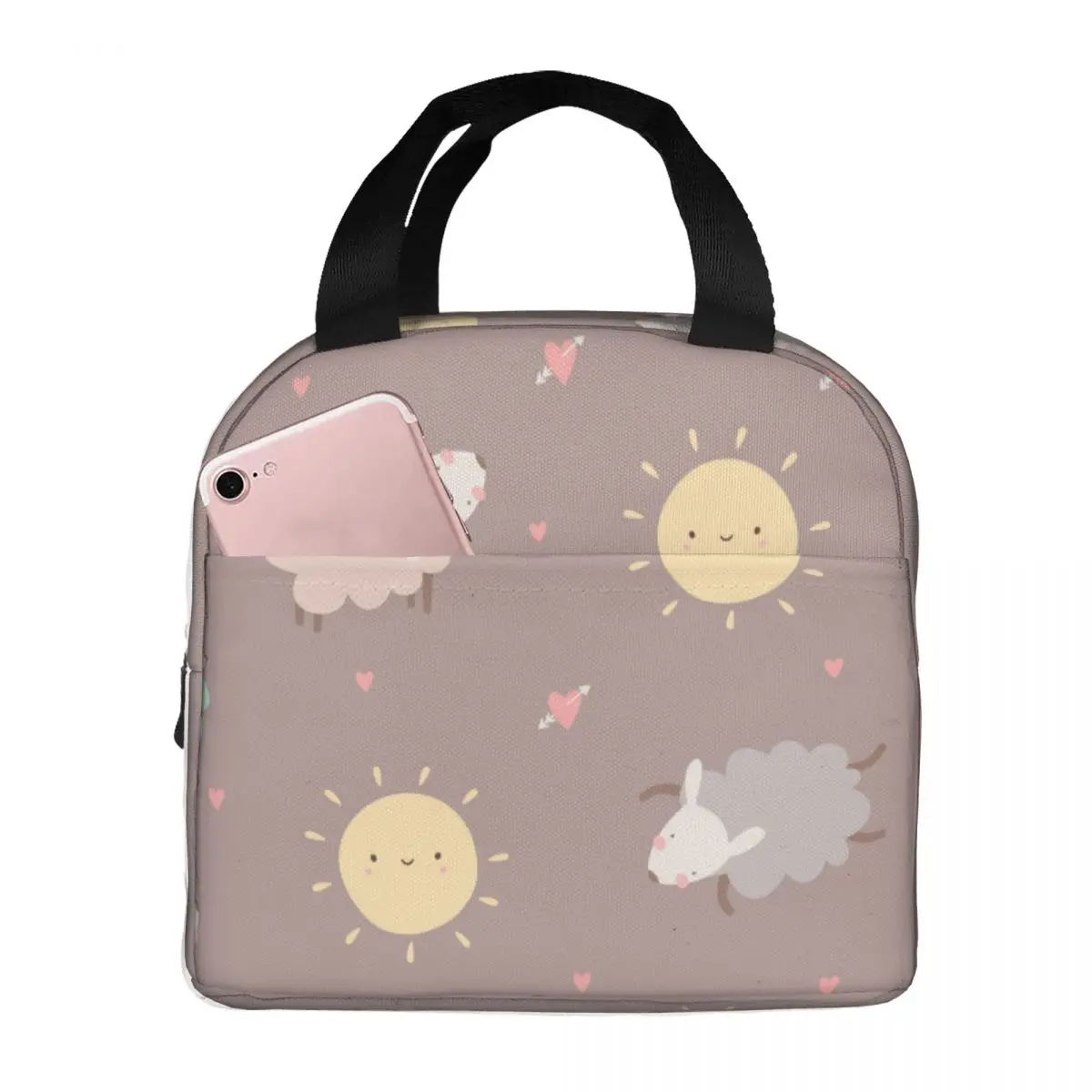 

Cute Sheep Sun Lunch Food Box Bag Insulated Thermal Food Picnic Lunch Bag for Women kids Men Cooler Tote Bag