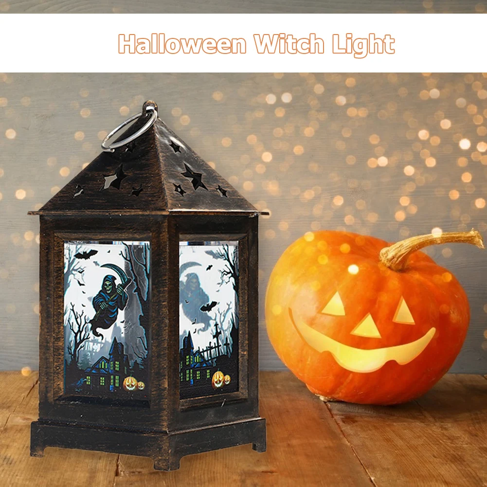 

Retro Lamp Halloween Household Festive Hanging Flame Witch Lamp Hanging Cage Lampshade Ceiling Light Party Supplies
