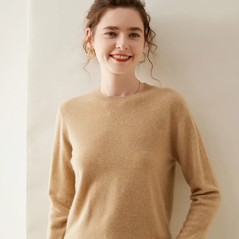 Женский кашемировый свитер WinvyNee с длинным рукавом и круглым вырезом