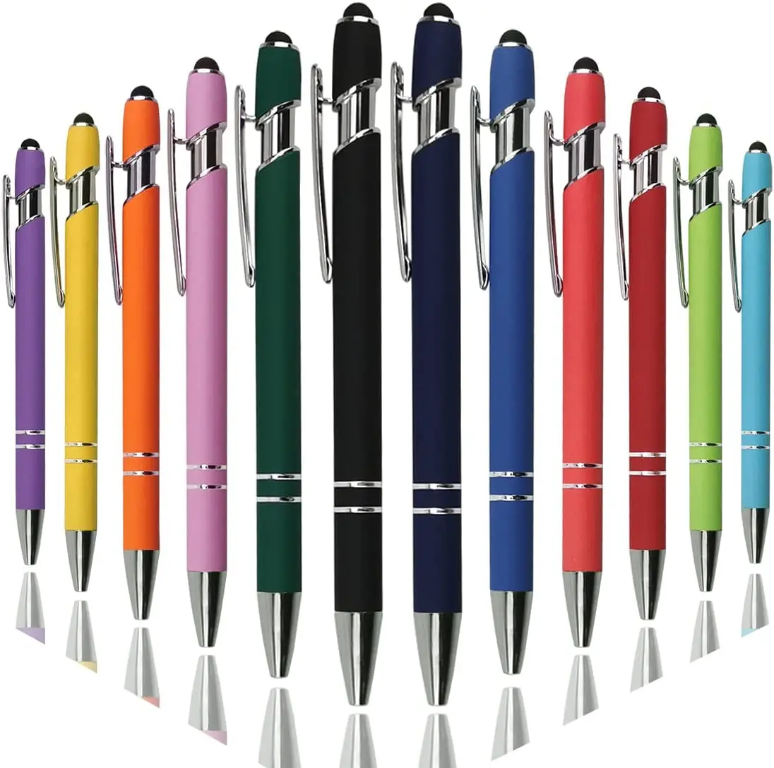 

100Pcs/Lot Ballpoint Pen with Stylus Tip Black Blue Ink Metal for Touch Screens 2 In 1 Stylus Custom Logo Name