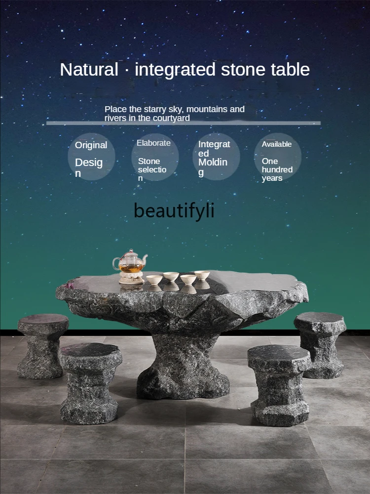 

GY Stone Table and Chair Courtyard Garden Outdoor Set of Hollow Granite Tea Table Garden Landscape Natural Stone Chair