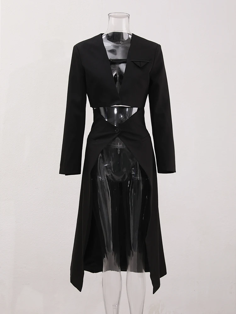 Женский костюм-двойка с блейзером DEAT короткий облегающий пиджак на пуговицах без