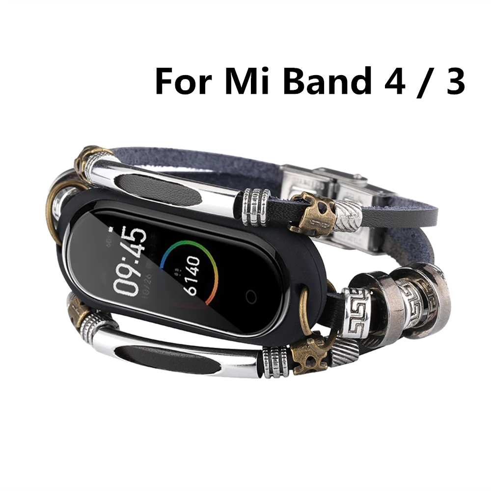 Ремешок металлический и кожаный для смарт-часов Xiaomi Mi Band 7 6 5 4 3 | Электроника