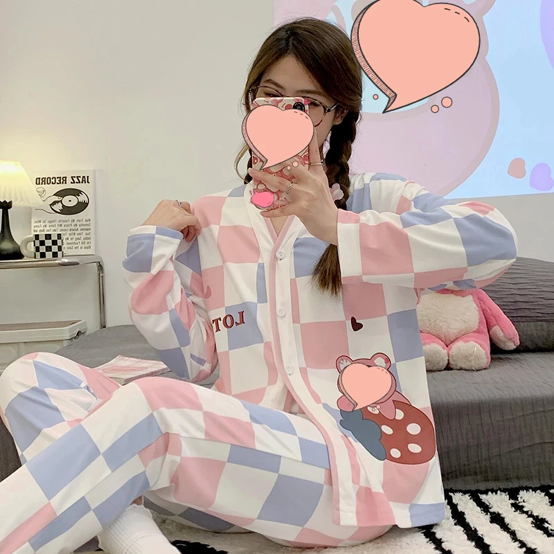 

High Quality Women Pajama Sets 2Pieces Super Comfortable Long Sleeve Lounge Sleepwear Cotton Pyjamas Set for Women Free Shipping