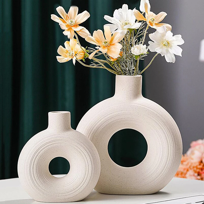 

Nordic Home Decor Ceramics Vase Matte Flower Vase Flower Pots Modern Decorative Vases Room Decor Round Shape Table Art