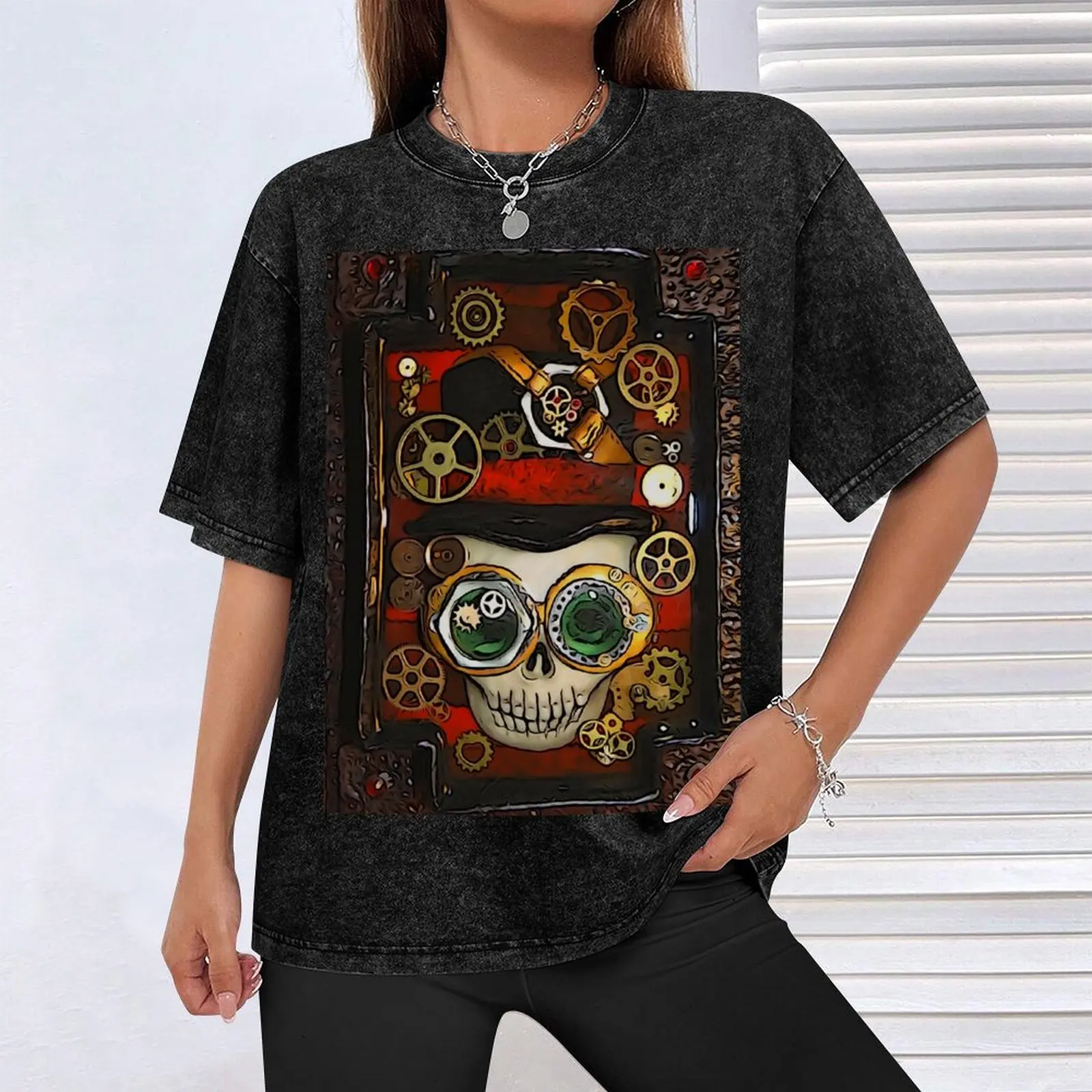 Мужская Винтажная футболка с рисунком черепа в стиле стимпанк