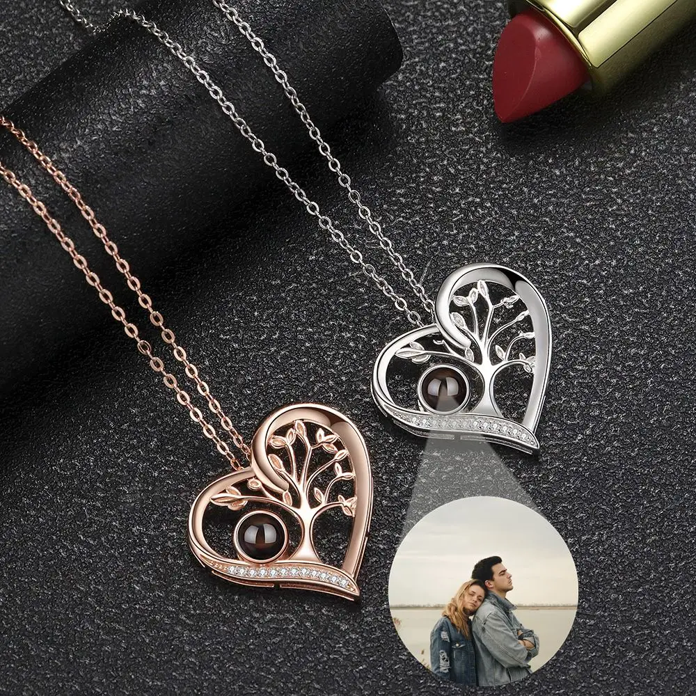 Customized Photo Projection Necklace Custom Photo Necklace for Women Lover Heart Pendant Personalized Jewelry Mother's Day Gift
