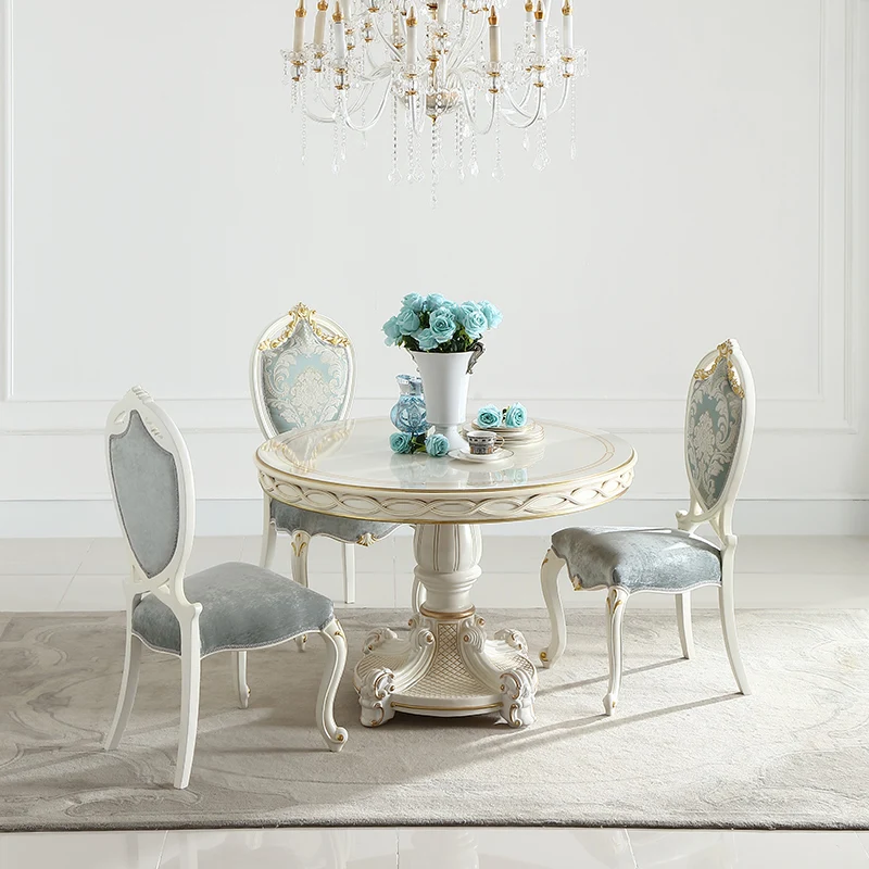 

French pastoral style light extravagant solid wood round table restaurant small family type table and chair combination