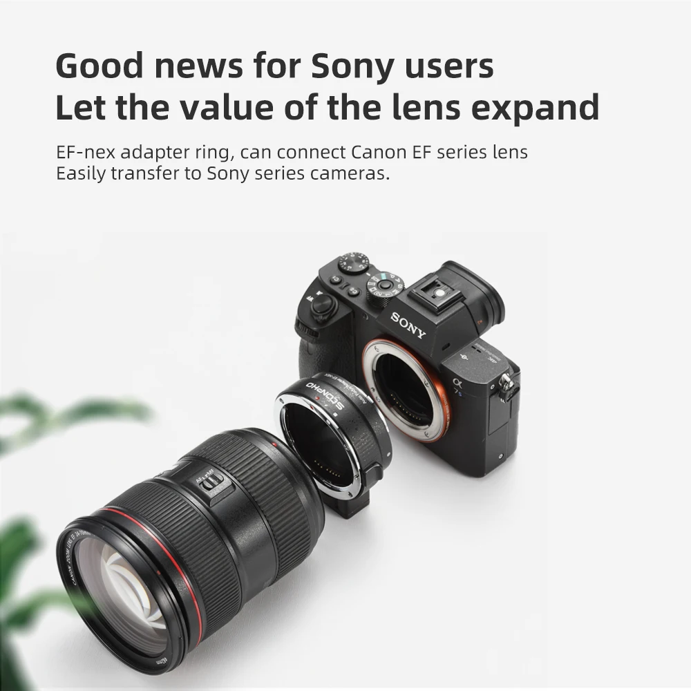 Фото Адаптер для объектива Soopho EF-NEX IV с автофокусом для Sony E NEX, полнокадровый A9 AII7 A7RII A7SII A6500 A6300 для объектива Canon EF EF EF-S №2