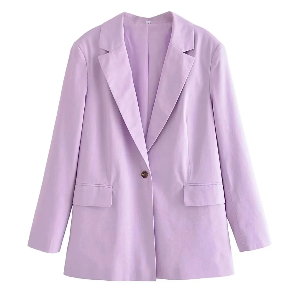 Dave&Di England Style Fashion Violet Linen Single Breasted Loose Jackets Tops  Casual Blazers Women