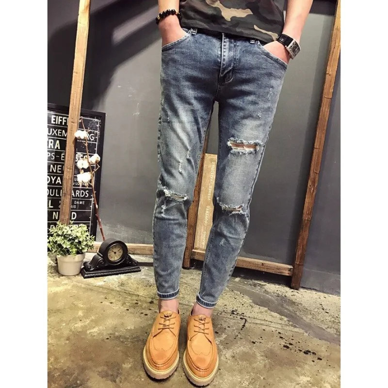 27-34 мужские рваные джинсы с дырками повседневные модные хлопковые эластичные