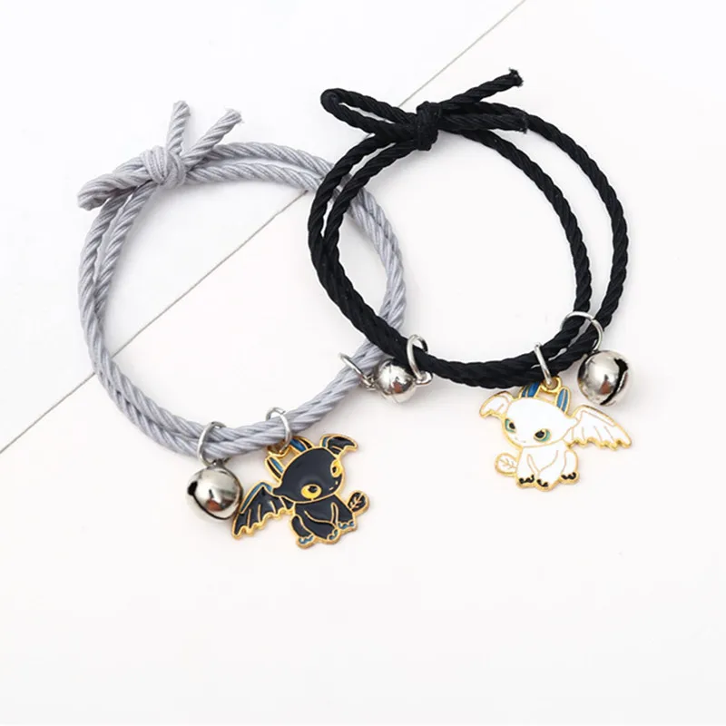 2Pcs Magnet Attracting Bracelets for Couple Cartoon Animal Black Dragon Bracelet Weave Rope Lovers Friends Gift Jewelry