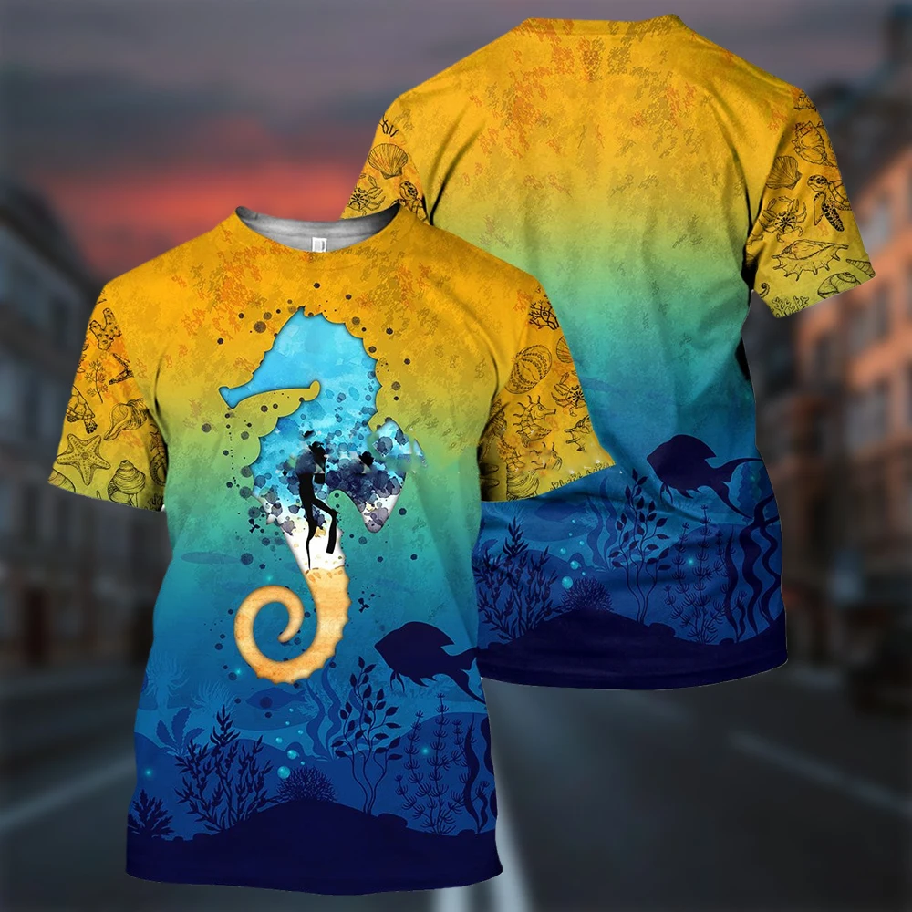 

Summer Men'S Sports Short-Sleeved T-Shirt 3d Diving Deep Sea Printing Men'S T-Shirt Personalized Fashion Oversized O-Neck Tops