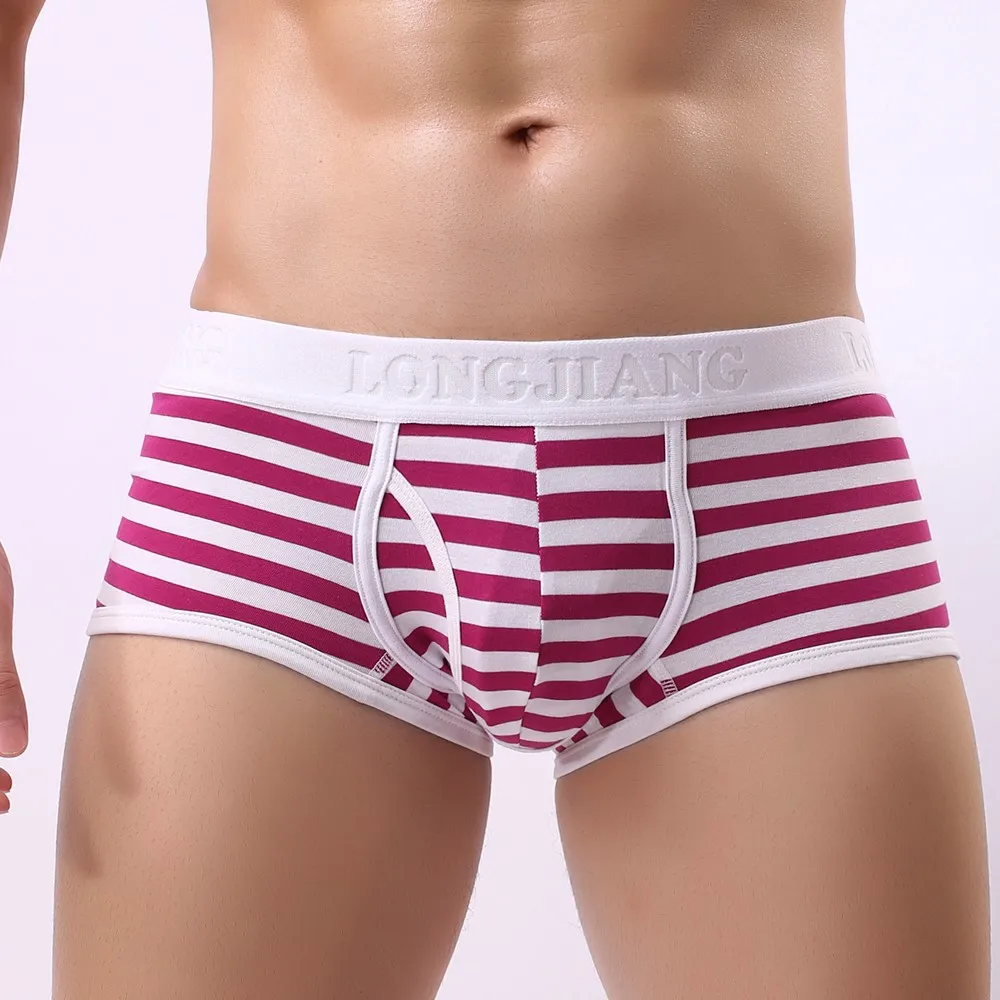 

Sexy Stripe Printing Mens Boxer Penis Pouch Hole Boxershorts Seamless Breathable Panties Briefs Elastic Intimates Arrow Shorts