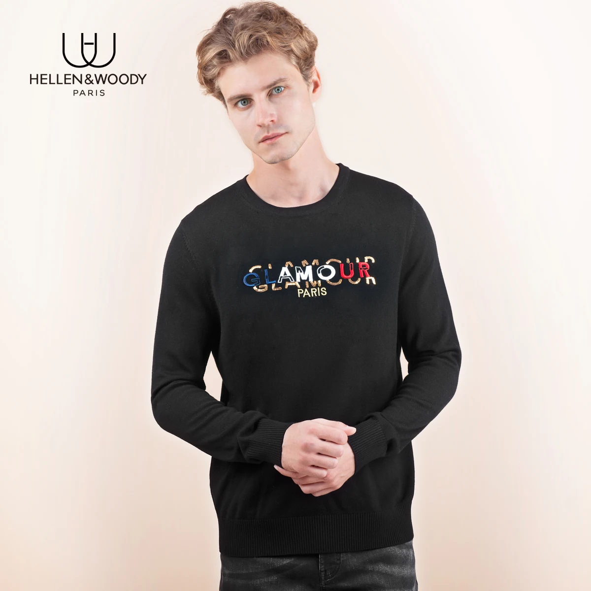 Mens Fashion Casual Sweaters 100% Basulan Wool Sequins with Print Pullover Sweater Luxury Mens Clothing