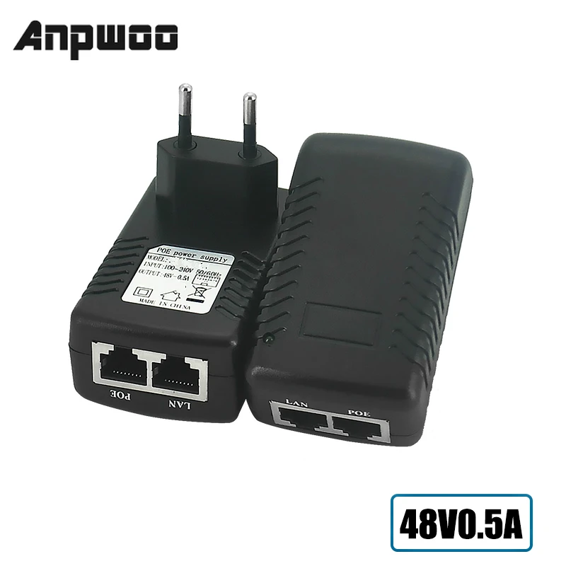 

ANPWOO 24V1A POE injector Ethernet CCTV Power Adapter 15.4W,POE pin4/5(+),Compatible with IEEE802.3af for CCTV IP cameras