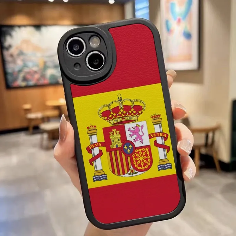Spain National Emblem Flag Phone Case For IPhone 14 11 12 13 Pro Max Mini X XR XS 6 7 8 Plus Lens Protection Painted Upholstered images - 6