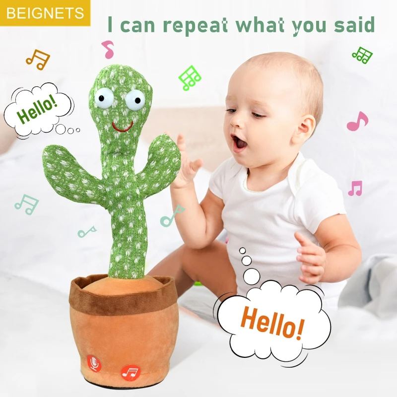 

2022 USB Charging Dancing Cactus Repeat Talking Electronic Plush Toy Singing Recording With Light Early Education Gift For Kids