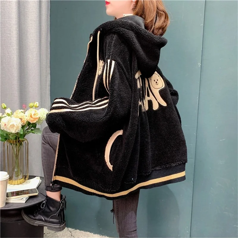 Утолщенная толстовка с капюшоном на флисовой подкладке женский кардиган новинка