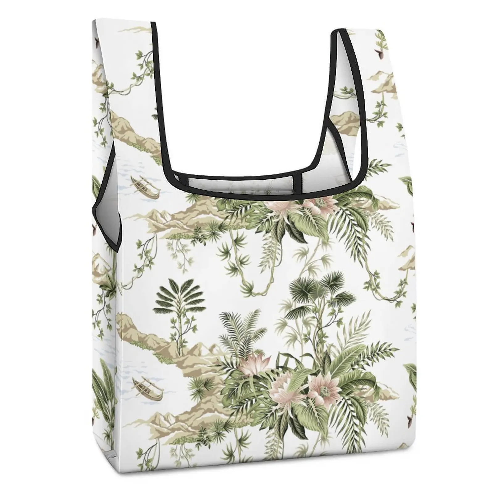 Custom Pattern Women Foldable Shopping Food Handbags Large Food Handbag Plain Cloth Waterproof Bag Reusable Travel Grocery Bag
