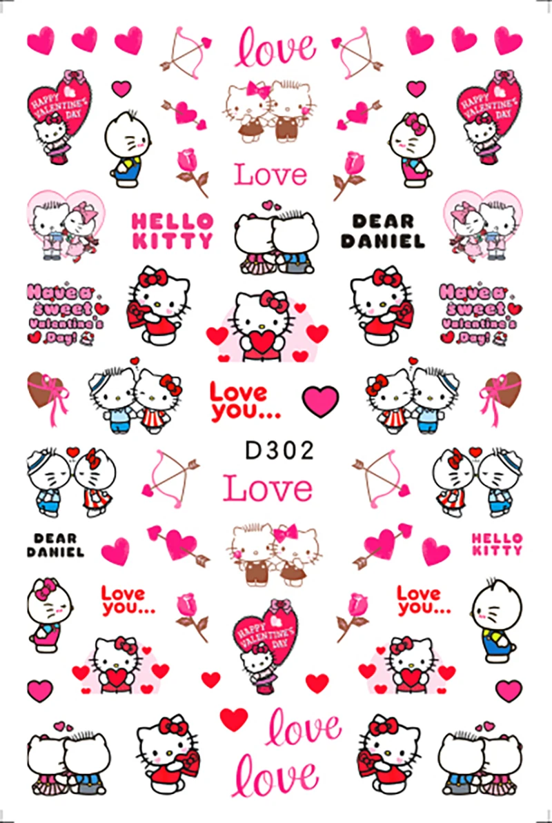 Sanrio Animation Nail Art Supplies Cute Hello Kitty Love Hearts 3D наклейки для ногтей украшения пресс на ногти