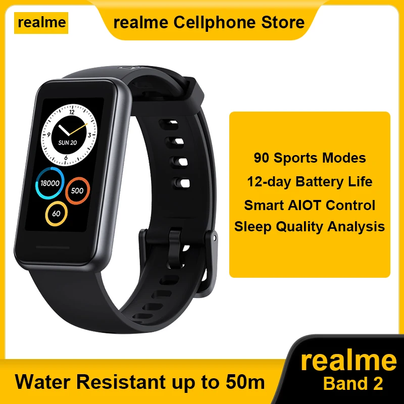 

Смарт-браслет realme Band 2, 204 мАч, Bluetooth, водостойкий