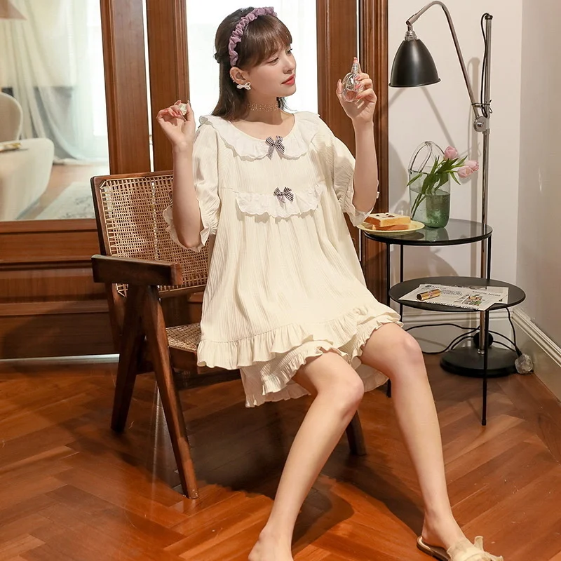 Pajama Girl Summer Short Sleeve Cotton New Court Style  Princess Lovely Home Suit sleep lounge