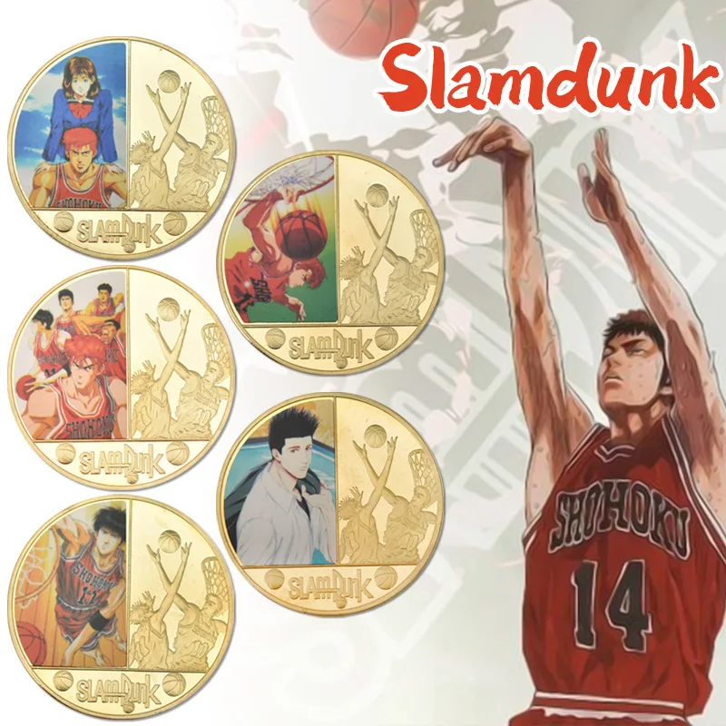 

1 Pcs New Japan Anime Slam Dunk Commemorative Coins Figure Hanamichi Sakuragi Rukawa Kaede Gold Plated Coins Souvenirs Gift Toys