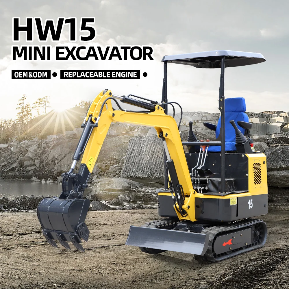 

Mini Excavator 1.5 Ton Small Digger 1T Micro Digging Machine Hydraulic Crawler Excavators For Sale HW-15