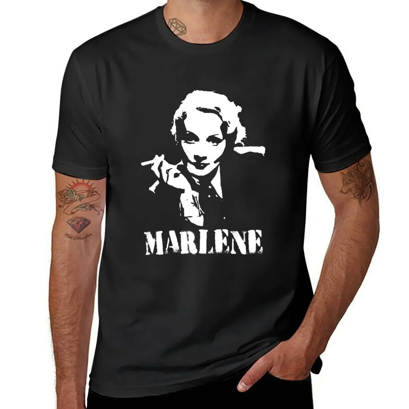 Забавный подарок Marlene красивый Дитриха Мужская футболка топы черная летняя