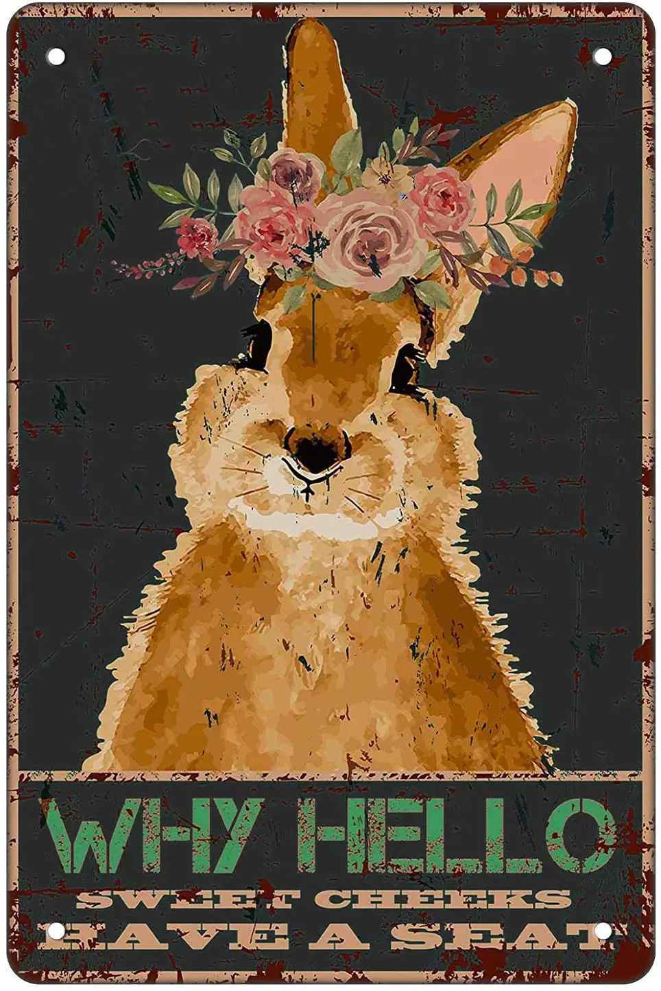 

Hello Sweet Cheeks Rabbit Tin Sign Easter Wall Art Canvas Print Funny Vintage Retro Poster Paintings Cute Rabbit