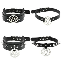 gothic leather rivets harajuku punk choker necklace for women sexy trendy rock pentagram collar necklaces cosplay jewelry gift