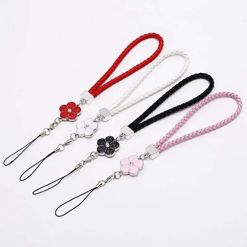 

Creative Braided Leather Cell Phone Lanyard Bracelet New Flower Braided Bracelet Camellia Plum Blossom Short Hand Rope