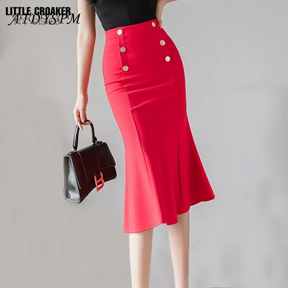 

Korean Fashion Office Lady High Waist Skirt Women Casual Female Stretch Wrap Hip Midi Mermaid Skirts Faldas Mujer Moda 2022