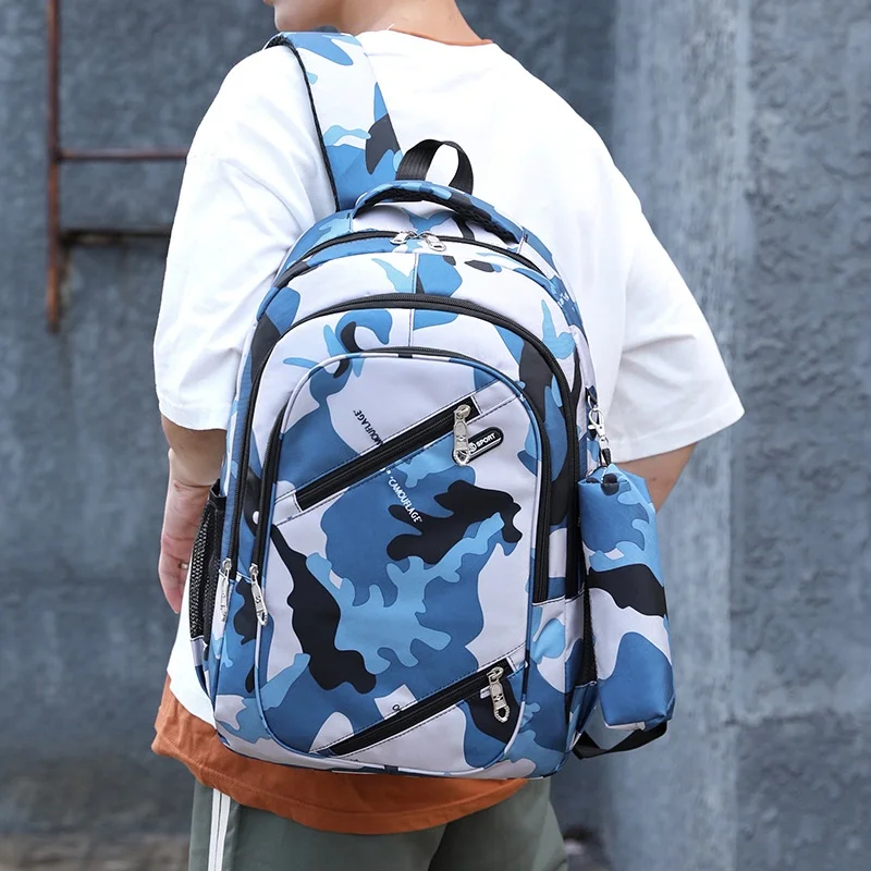 Boys Girls Cool Fashion Junior High School Students Bags with Pen Bag New Men Women Leisure Travel Computer Camouflage Backpacks