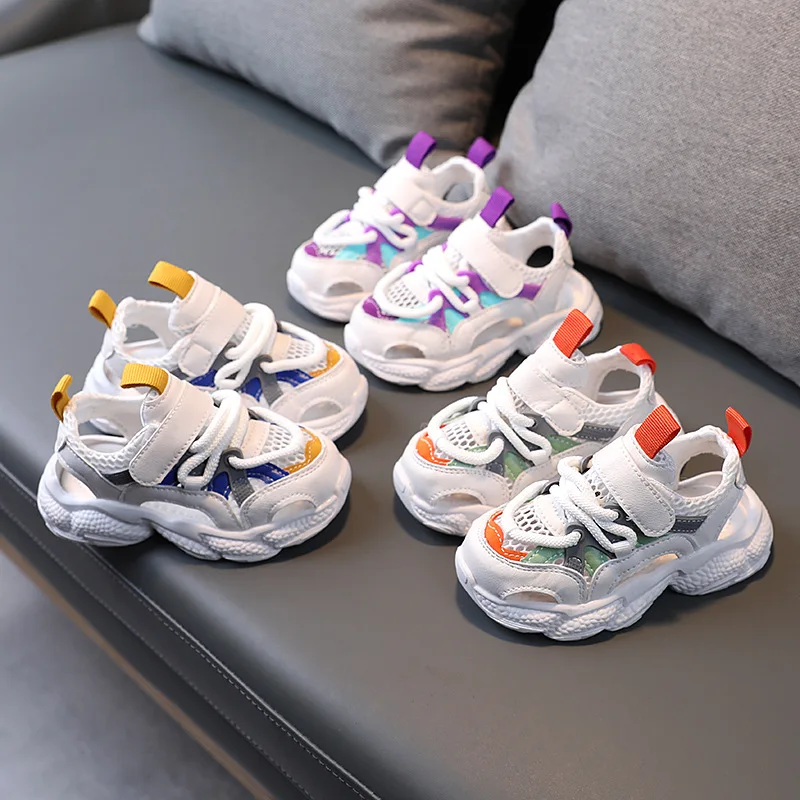 

Детские летние кроссовки, дышащие спортивные сандалии с вырезами, для малышей, для детей ясельного возраста, обувь для бега с поддержкой сво...