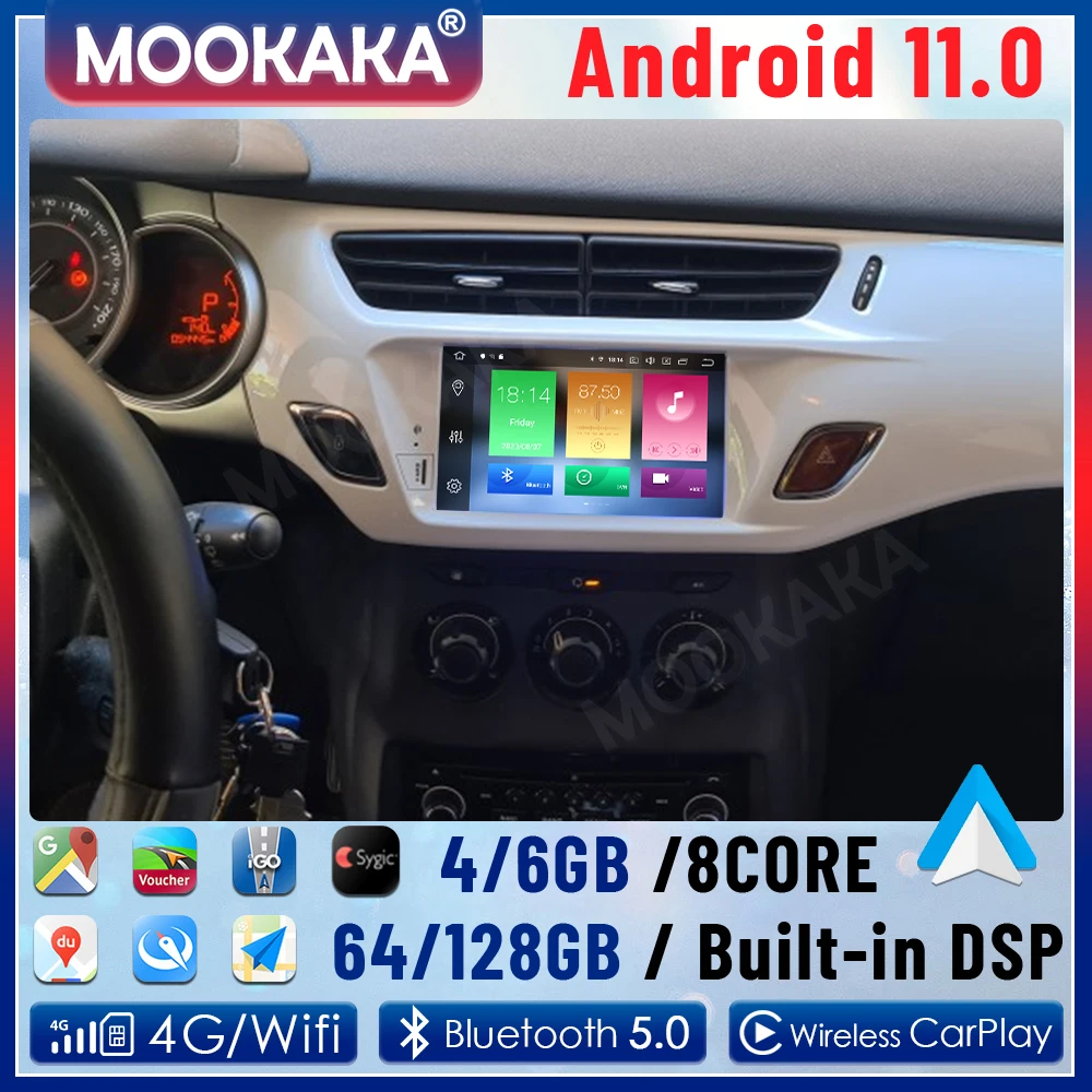 Radio con GPS para coche, reproductor Multimedia con Android 11,0, 2 Din, 6G + 128GB, DS3, 2010-2016, Unidad Principal estéreo, DSP, Carplay
