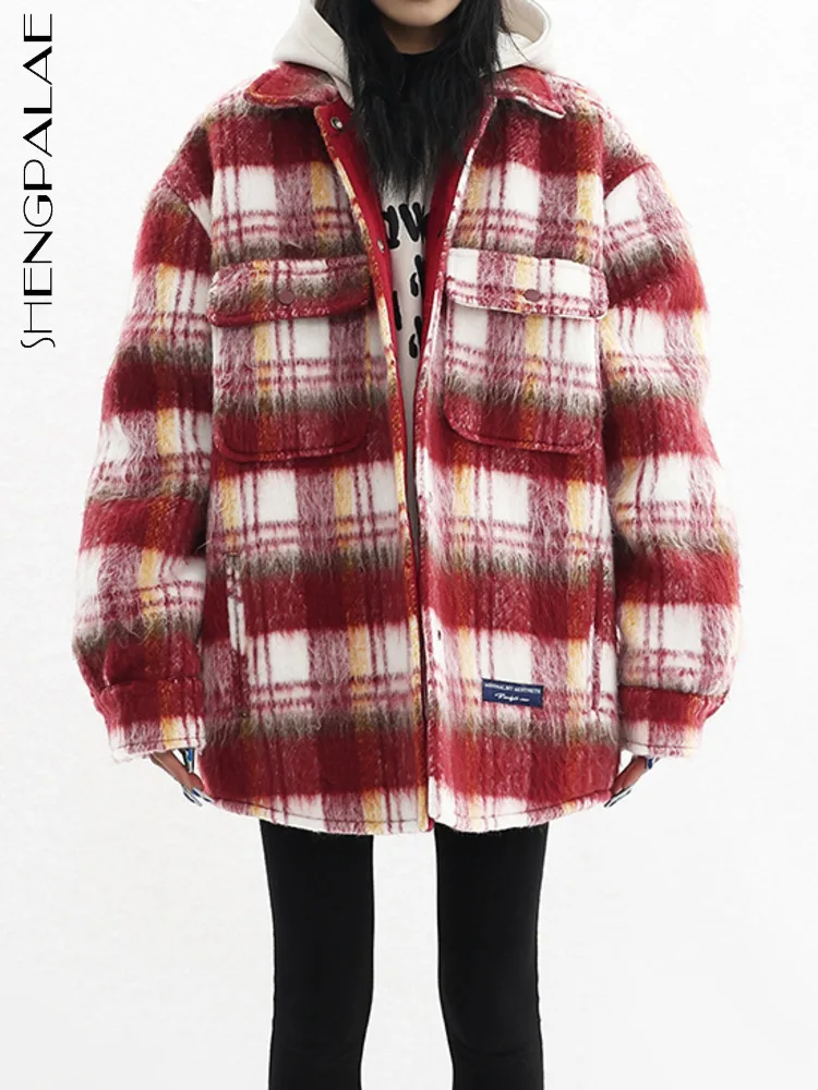 

SHENGPALAE Fashion Women's Tweed Coat Plaid Lapel Single Breasted Full Sleeve Casual Loose Jacket Autumn 2023 New Tide 5R4437