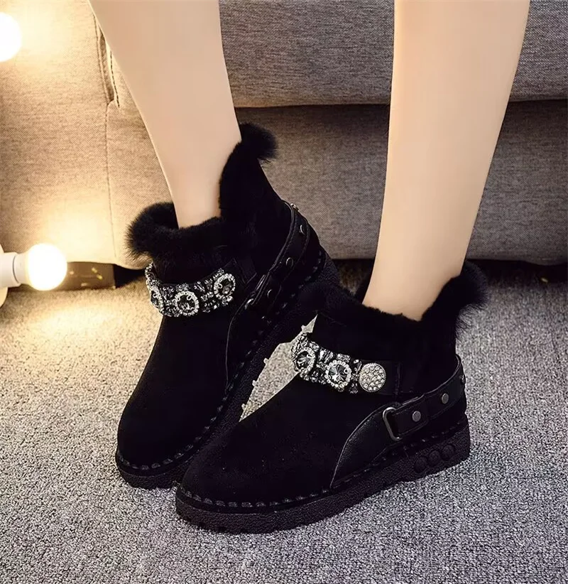 

Rhinestone hand custom fur one-piece boots Hip Hop punk style winter plus cashmere warm boots women's 35-40